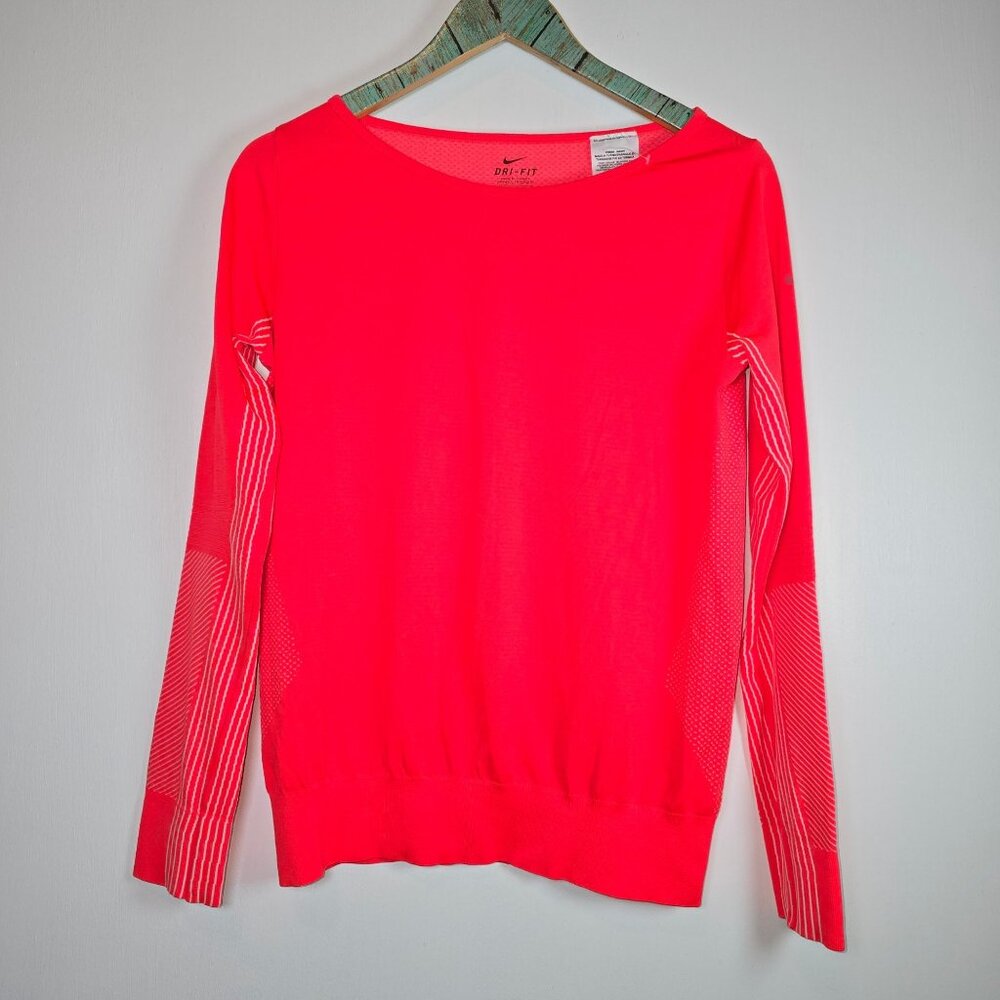Nike Dri-fit Neon Orange Long Sleeve Knit Top Sz M - Picture 2 of 8